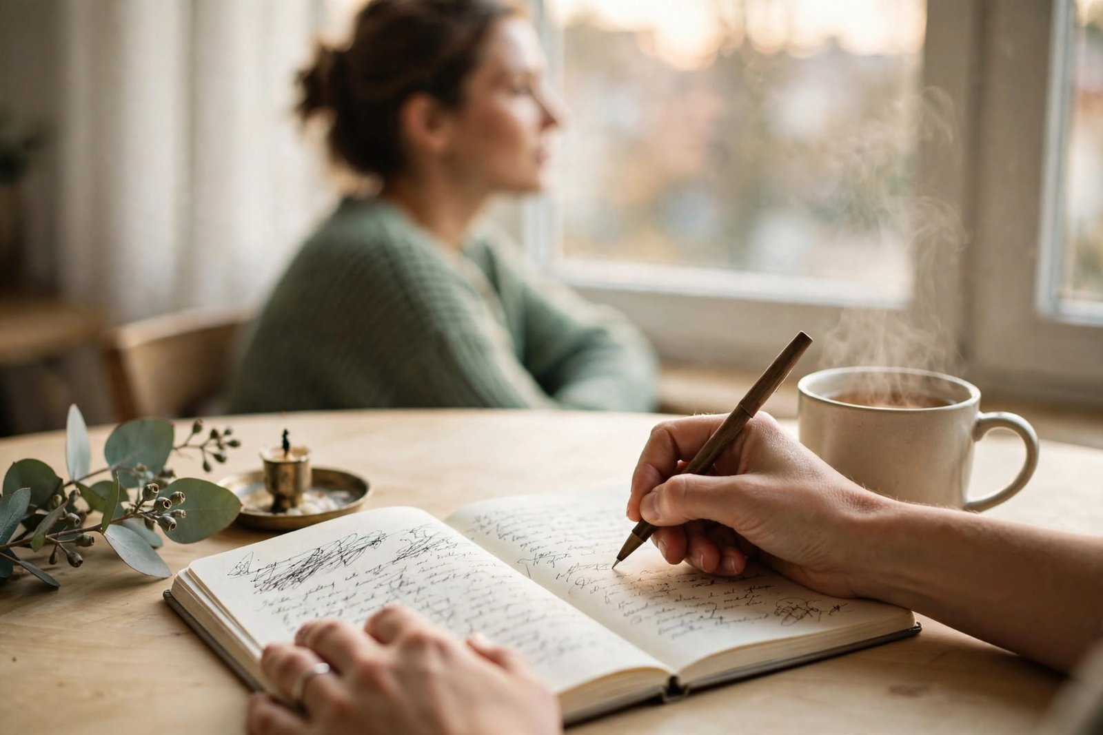 Manos escribiendo en un cuaderno para nombrar emociones y fortalecer la autoestima integral