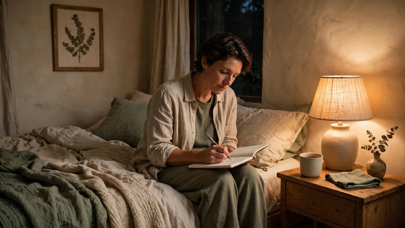 Diario nocturno para reducir pensamientos y ansiedad antes de dormir