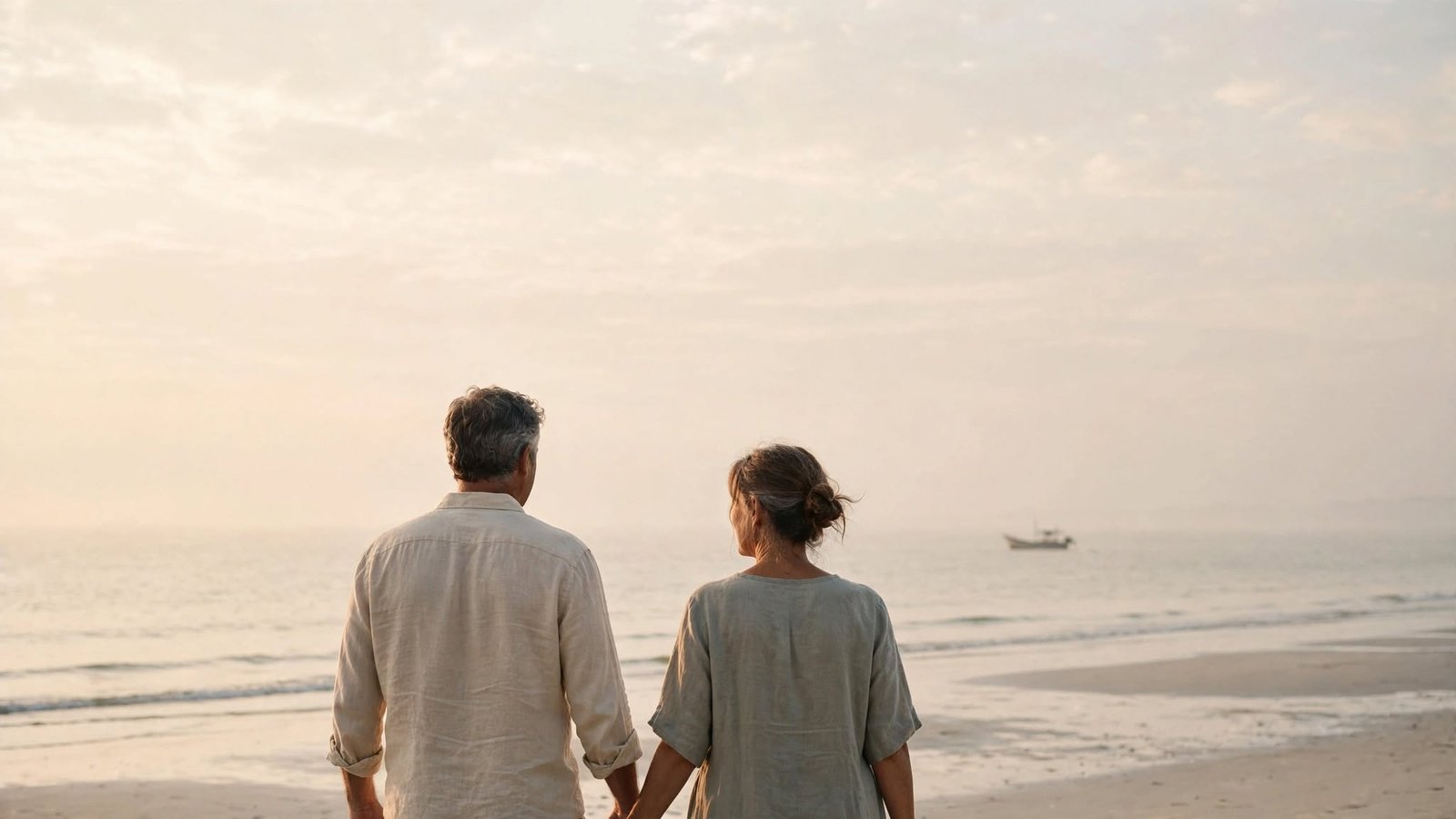 Saturación emocional: señales y cómo calmar tu sistema nervioso 5 Pareja caminando en silencio por una playa tranquila al amanecer