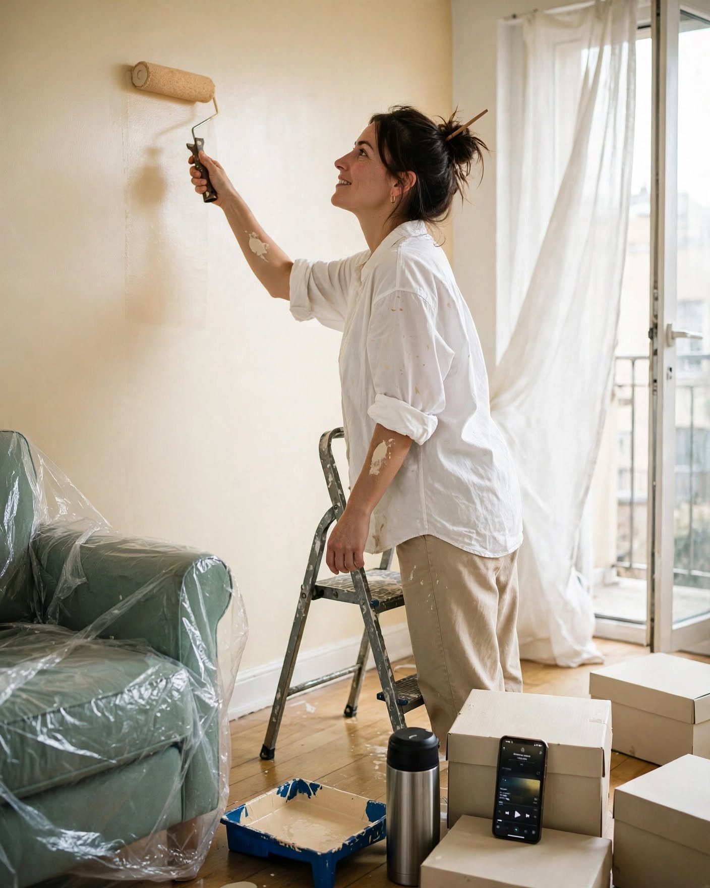 Adicción emocional: por qué vuelves y cómo salir del ciclo 5 Mujer pintando una pared de su nuevo hogar como símbolo de reconstruir su vida tras una relación de dependencia
