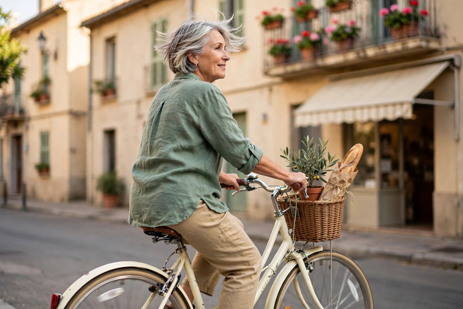 Cómo salir de una relación dependiente sin volver atrás 5 Mujer en bicicleta con pan y una planta nueva, una vida propia reconstruida tras una relación dependiente